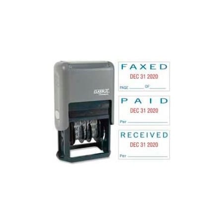 Shachihata Xstamper Self-Inking Message/Date Stamp, PAID/FAXED/RECEIVED, 15/16" x 1-3/4", Blue/Red 40330